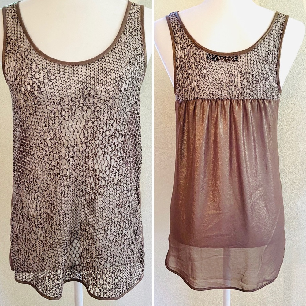 The Limited Sheer Mesh Bronze Tank with Gold Shimmer